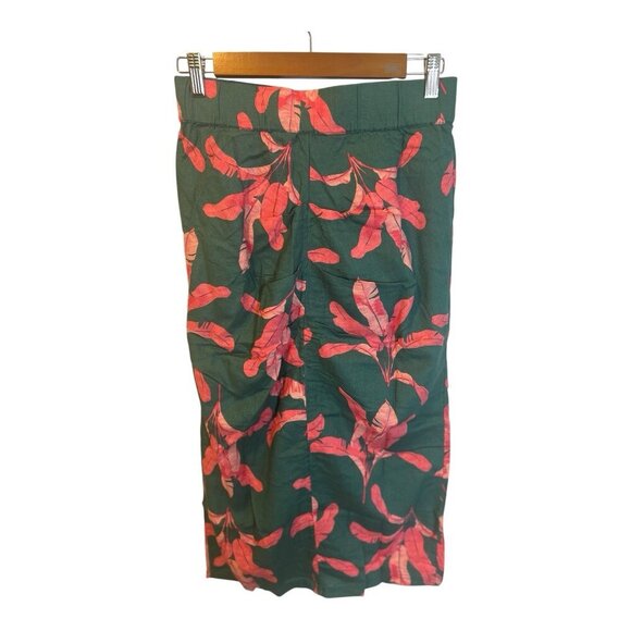 Colleen Lopez Linen Pleated Front Button Trim Midi Skirt SZ Small Deep Jungle - Picture 3 of 7